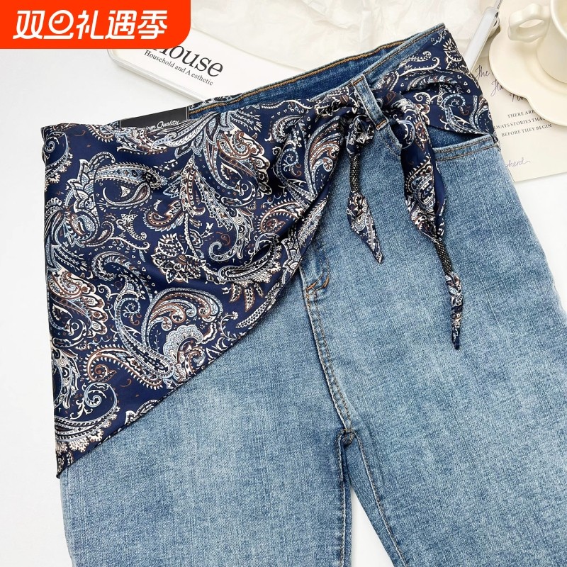 复古腰果花丝巾女系腰三角巾腰带旅游百搭方巾牛仔裤腰间配饰屁帘