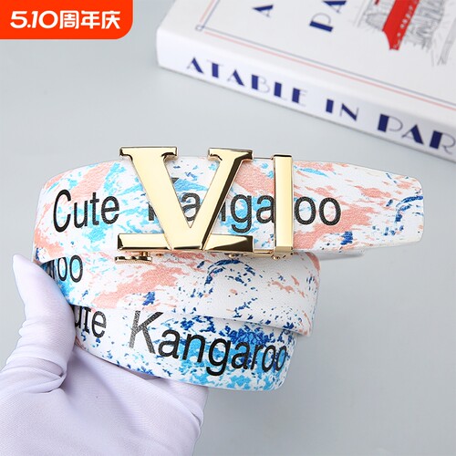 Cute Kangaroo新款全卡槽自动腰带男女同款高级牛仔裤皮带字母
