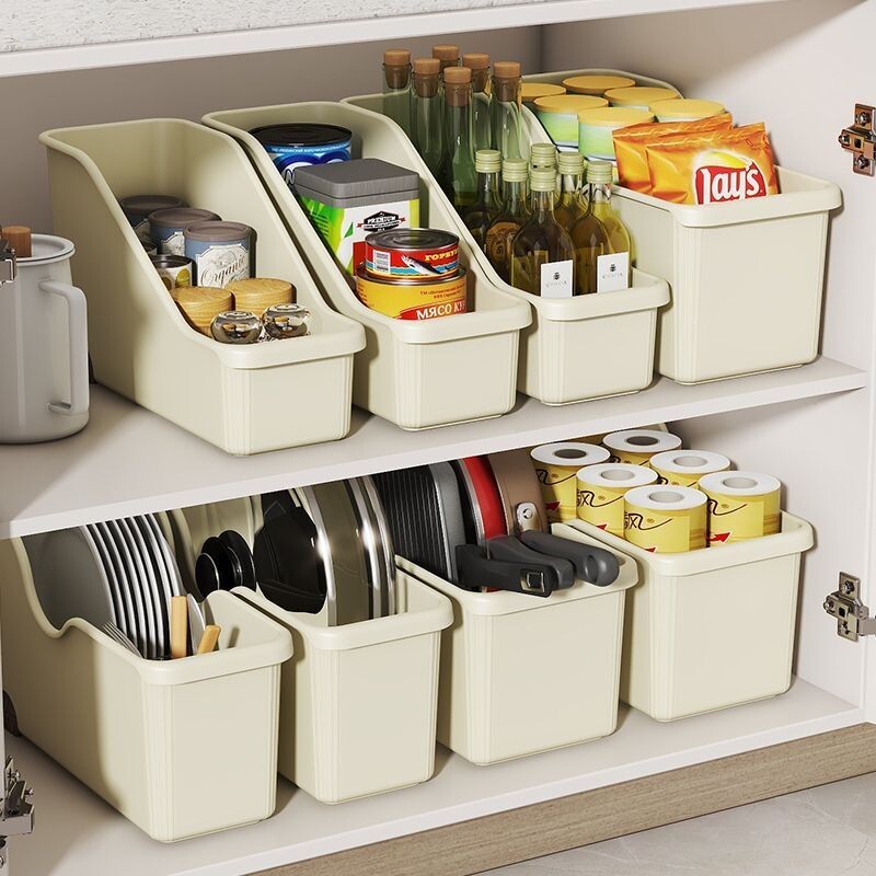 厨房锅具收纳带滑轮调料杂物收纳锅盖收纳筐桌面储物滚轮厨房收纳