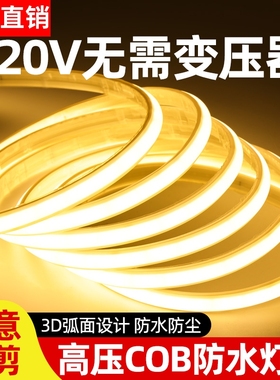 荣事达led灯带220v超亮自粘线形灯家用客厅氛围COB户外防水软灯条
