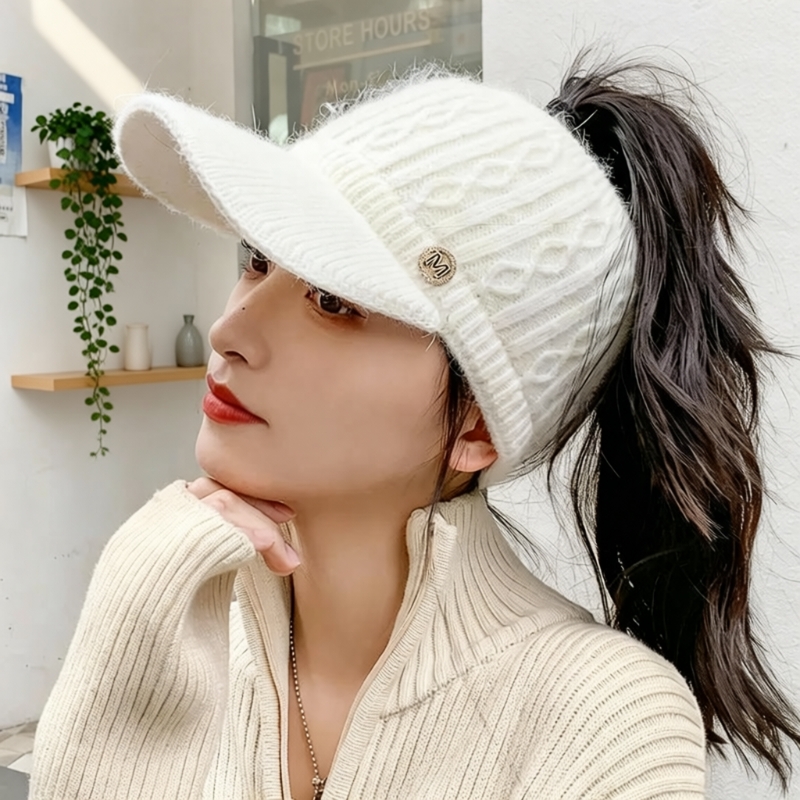 帽子女秋冬韩版潮网红兔毛绒保暖帽空顶鸭舌帽百搭洋气针织棒球帽