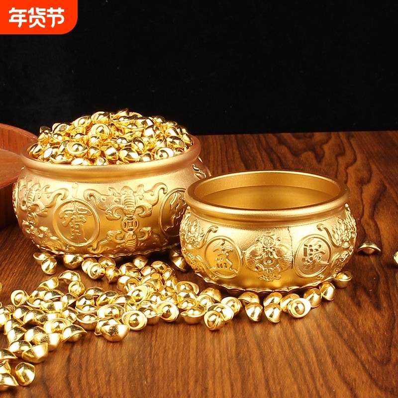 聚宝盆招财盆摆件招财盆金属工艺品沙金小元宝实心黄铜五福聚宝盆,家居饰品,桌面摆件,淘宝优惠券,粉丝福利购,淘宝优惠卷
