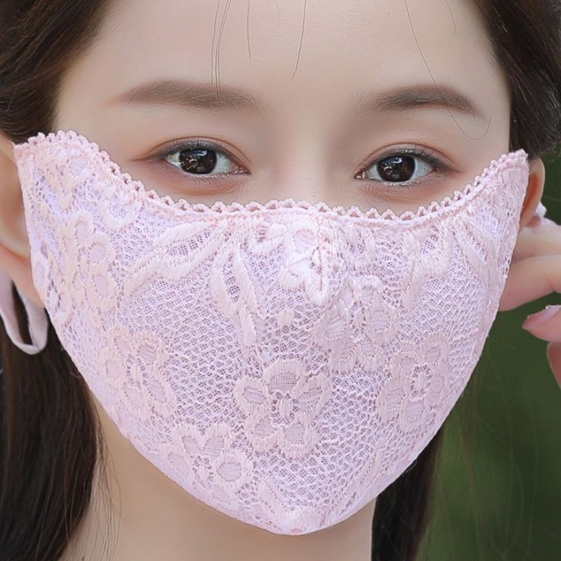 防晒口罩女透气护眼角时尚立体开车骑行防护面罩防紫外线蕾丝网纱
