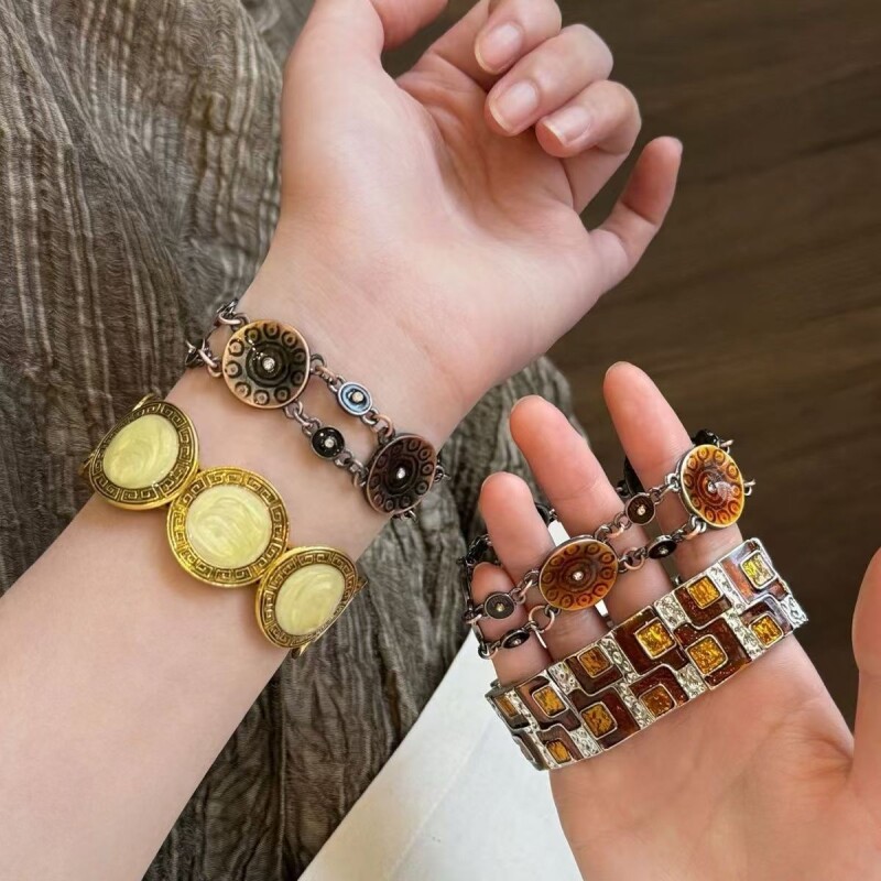 复古做旧宽边滴釉手镯女中古vintage轻奢高级感手环小众设计手