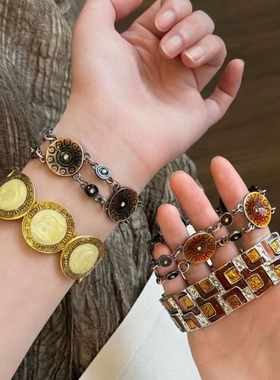 复古做旧宽边滴釉手镯女中古vintage轻奢高级感手环小众设计手饰