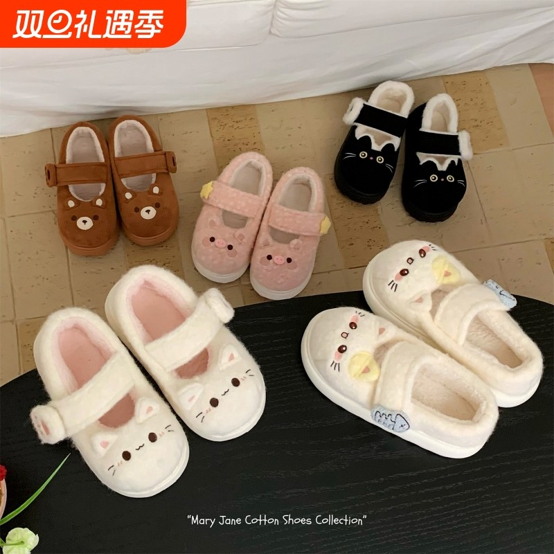 细细条 软萌可爱lolita玛丽珍鞋女冬外穿甜妹加绒保暖豆豆鞋棉
