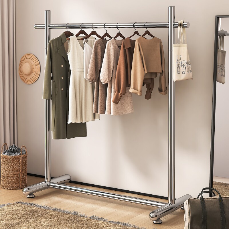 阳台晾衣架服装展示架加厚不锈钢落地家用室内挂衣杆子简易衣帽架