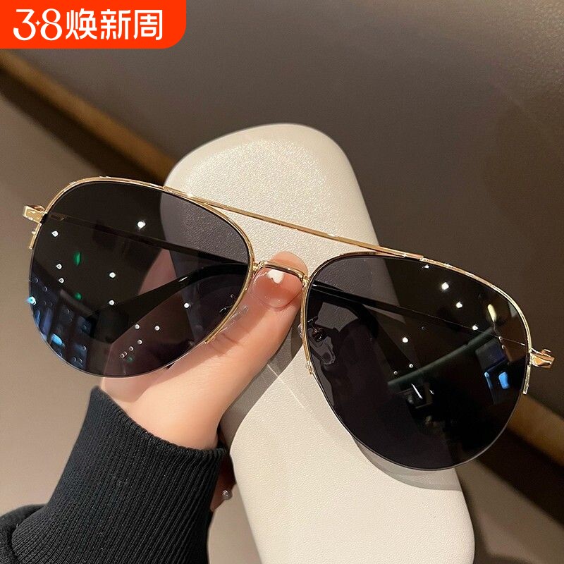 飞行员墨镜男女大脸开车防紫外线蛤蟆镜太阳眼镜显瘦复古红色圆脸