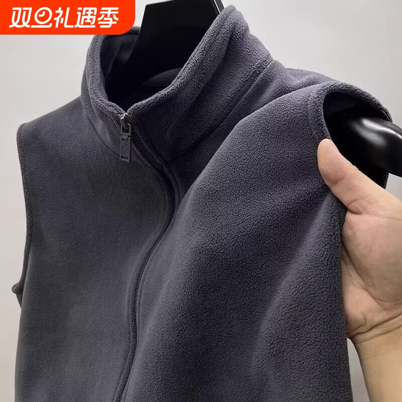 秋冬季男士马甲立领拉炼背心双面奥粒绒坎肩无袖外套加厚保暖潮流