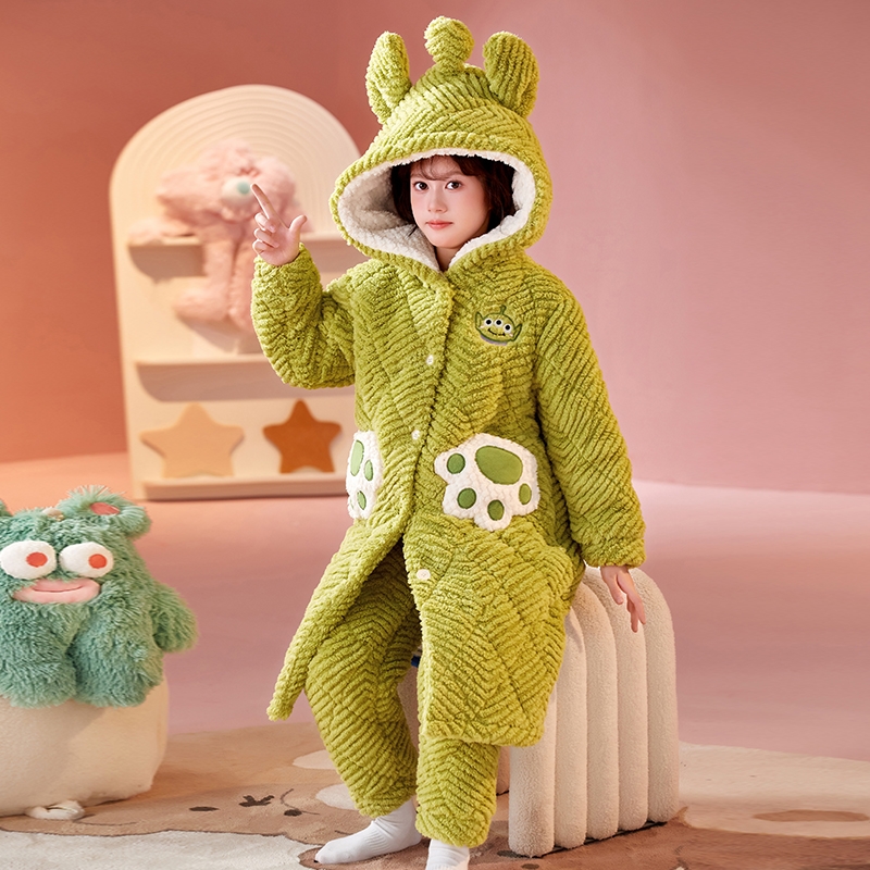 女童法兰绒加厚保暖夹棉睡袍冬季中长款儿童睡衣中大童秋款家居服 - 封面