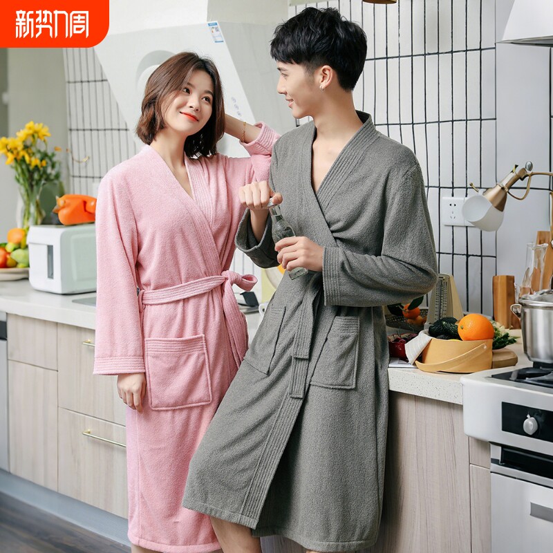 酒店浴袍男女士毛巾料透气吸水速干浴衣四季通用情侣睡衣现货批