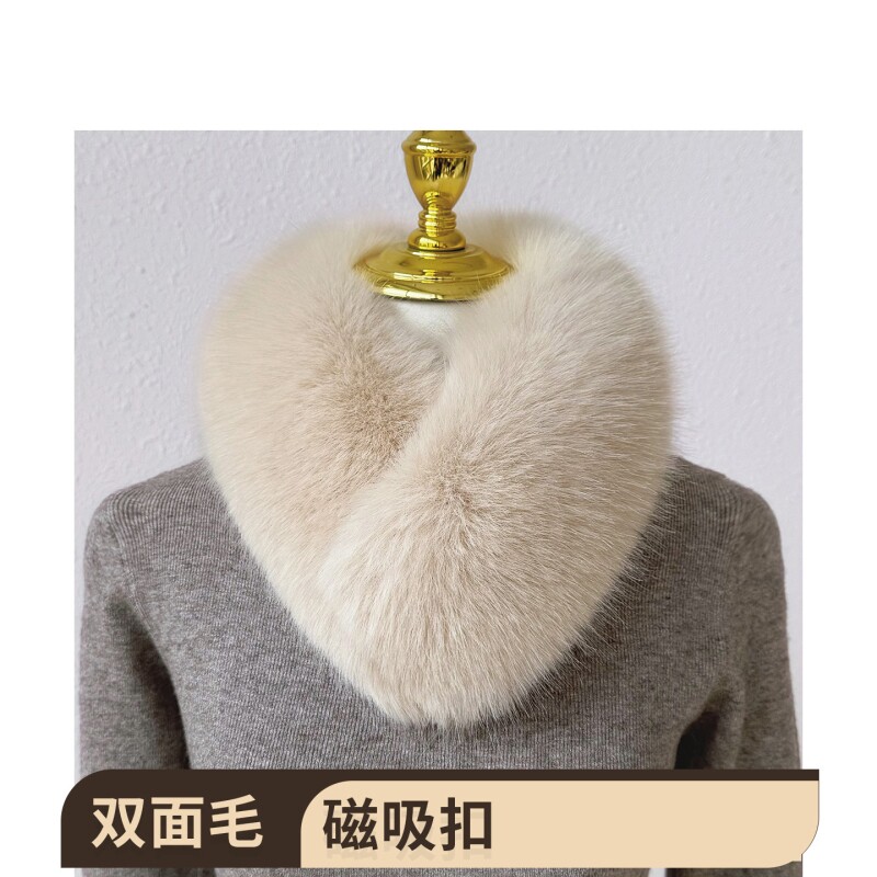 狐狸毛围巾女秋冬毛球仿皮草双面毛领围脖磁吸扣兔毛可拆卸奶茶色