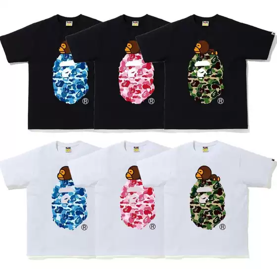 Trendy Brand Ape Short-Sleeve T-Shirt, Heavyweight Pure Cotton High-Quality Version, Shark Bape Ape Head Camouflage Children's Clothing, Parent-Child Matching Outfits for Summer