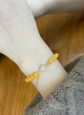 二代蜜蜡沙金雕刻小鞋金色包圆黄玉莲藕玉葫芦繁花似锦流苏手链