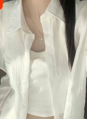 法式薄款白色防晒衬衫女装2026夏季新款亚麻气质棉麻衬衣外套上衣