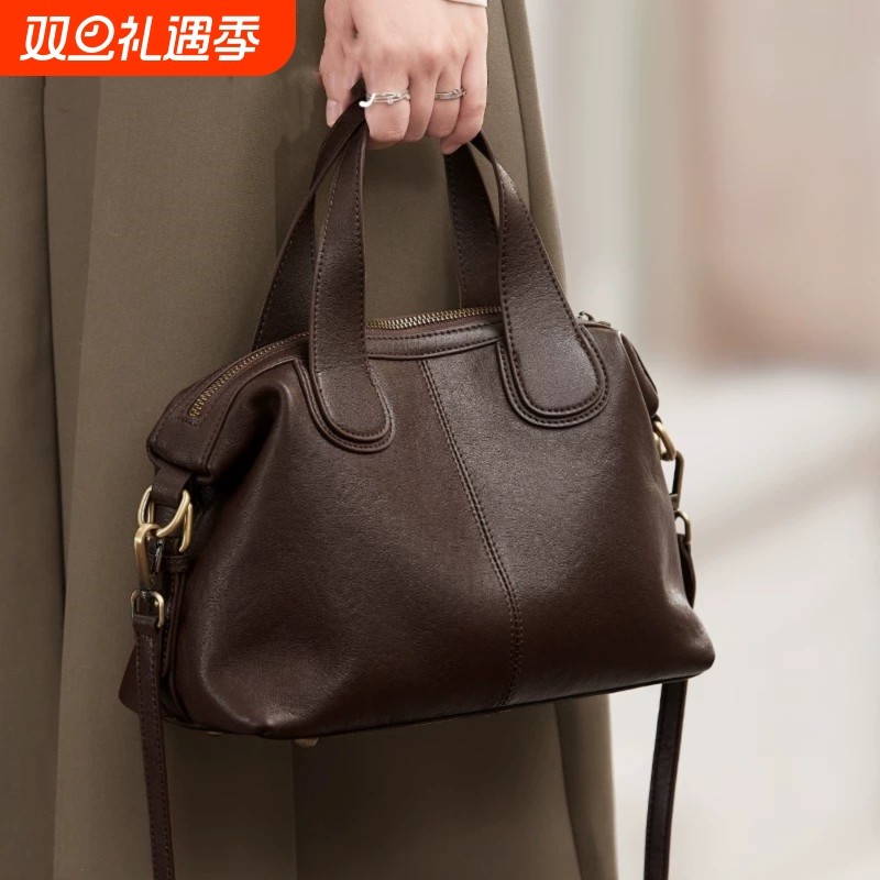 头层牛皮包2025新款女包秋冬真皮单肩手提包斜挎包大容量波士顿包