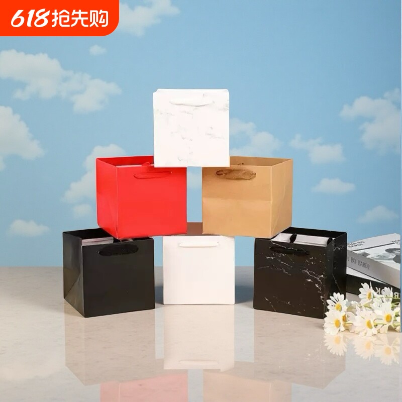 牛皮纸袋正方形鲜花花束袋礼品袋加厚手提袋子大号生日蛋糕包装袋