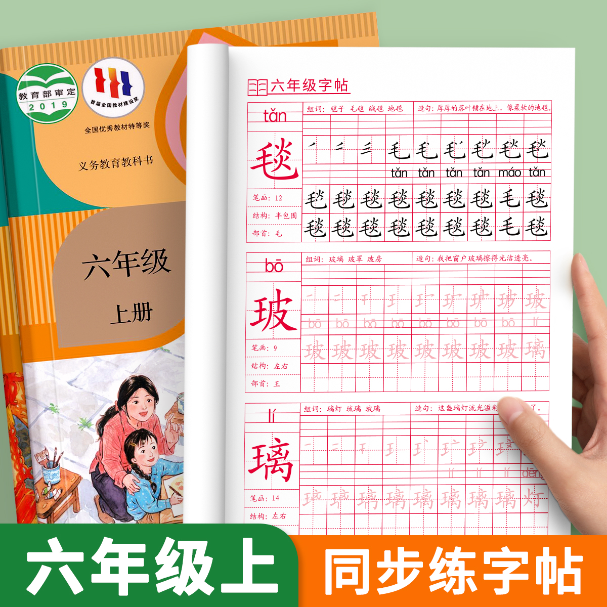 六年级上册下册练字帖同步描红字帖人教版小学生专用每日一练硬笔书法楷书练字本笔画笔顺偏旁部首儿童生字练习写字汉字课本组词