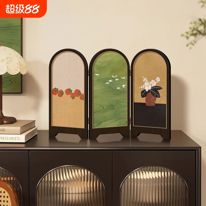 中古风客厅桌面摆件屏风装饰柿柿如意复古客厅电视柜玄关置物架
