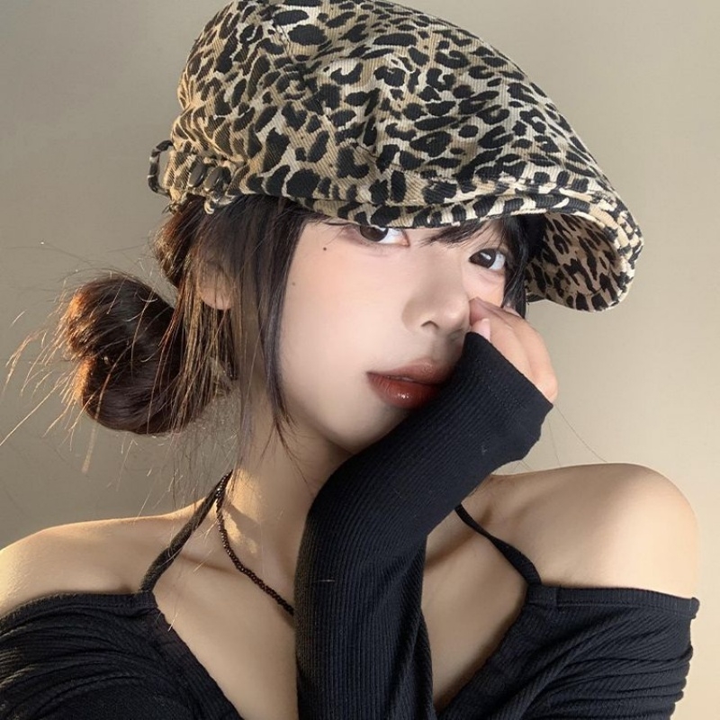 美式复古辣妹豹纹前进帽女春夏季薄款小众设计感时尚鸭舌贝雷帽子