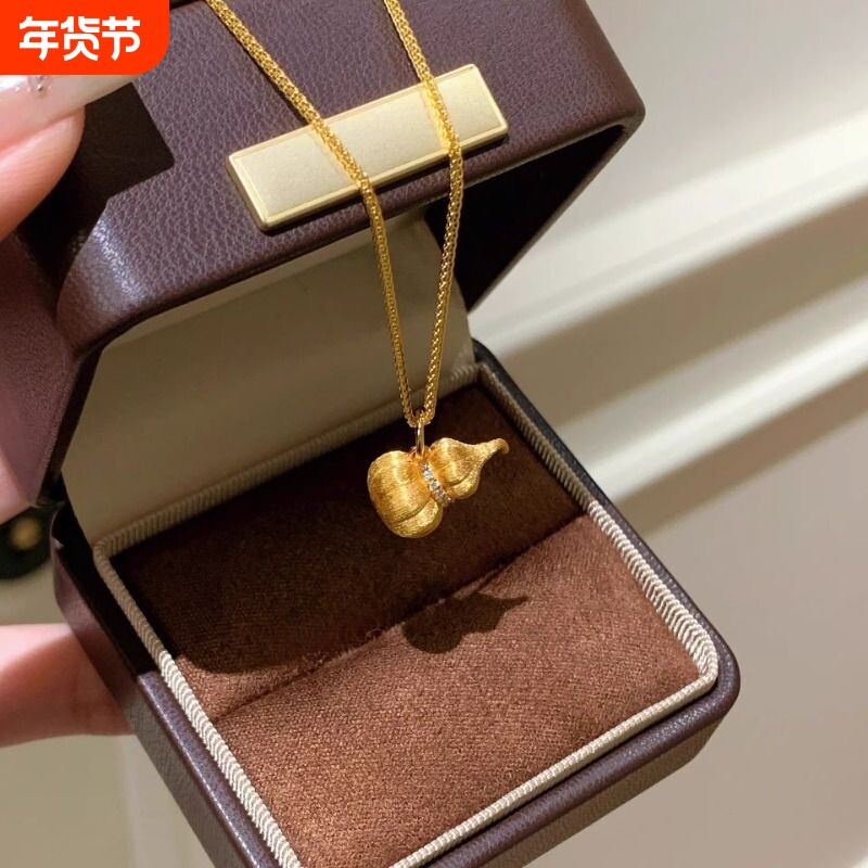 S925纯银拉丝南瓜葫芦项链女款复古新中式中古风轻奢锁骨链