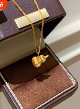 S925纯银拉丝南瓜葫芦项链女款复古新中式中古风轻奢锁骨链