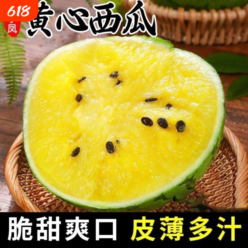 甘肃沙漠黄心冰淇淋手撕西瓜清甜自然熟孕妇当季黄瓤西瓜3-8斤