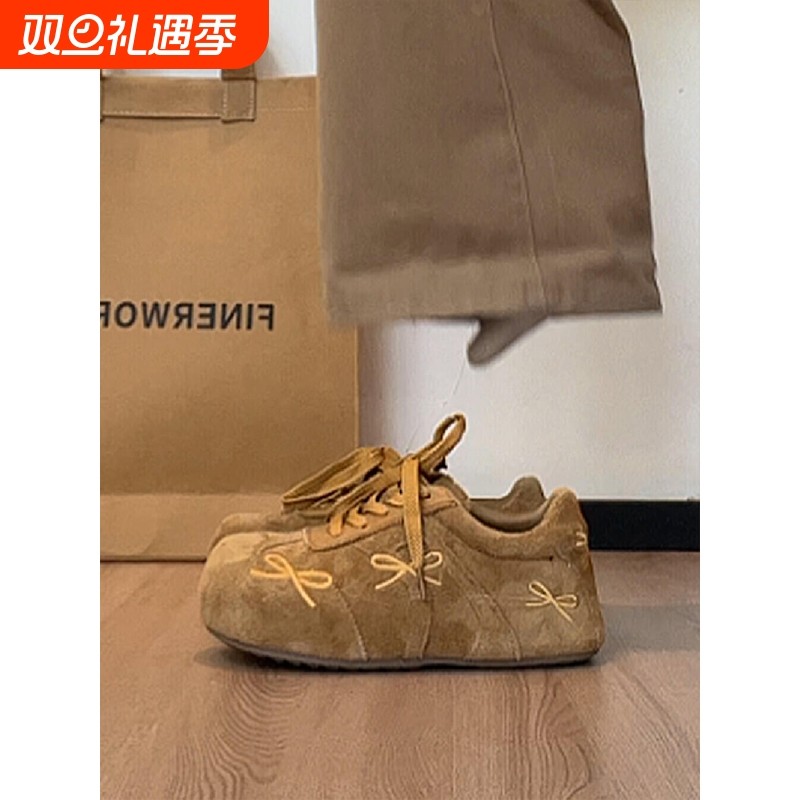 真皮厚底内增高德训鞋女秋冬加绒保暖复古大头阿甘鞋休闲运动板鞋