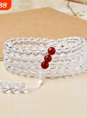 厂家白水晶手链108颗白水晶佛珠念珠手串多圈108粒白水晶手串