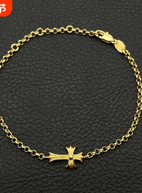 ODEK高级复古十字架手链男女中古做旧经典款叠戴气质金色小众