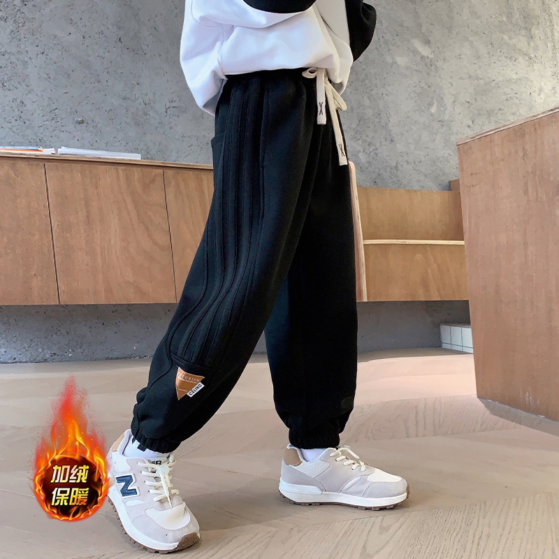 男童裤子秋冬款2025新款冬装一体加绒大儿童卫裤冬季加厚运动长裤