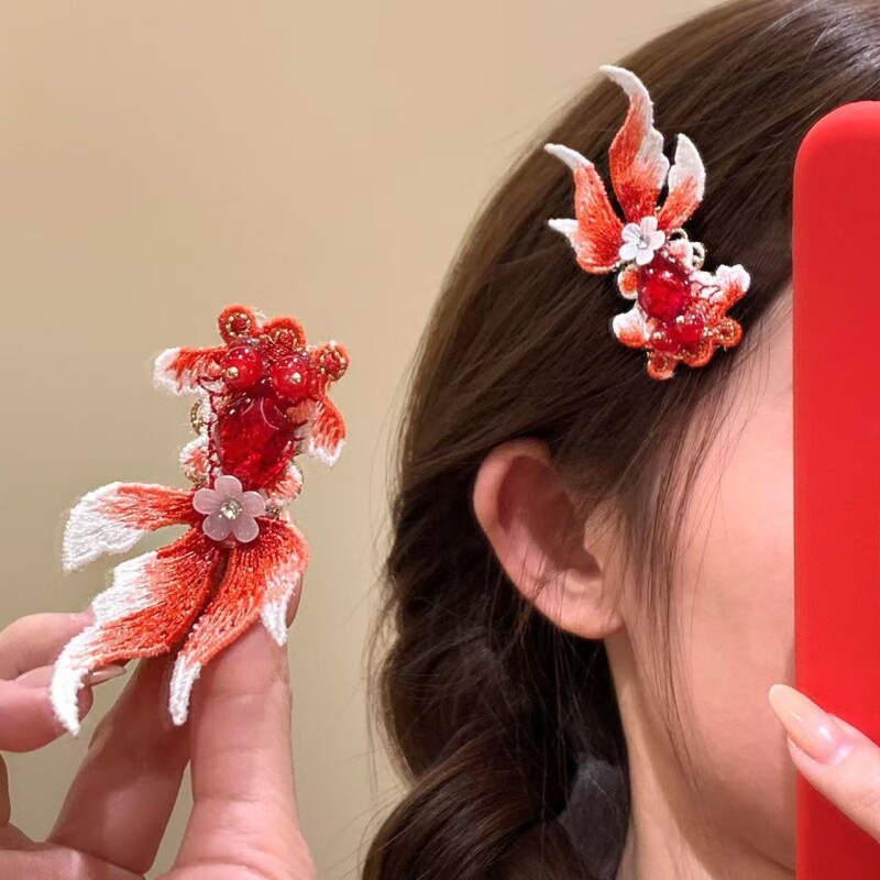 万花千鲤 新年好运国风锦鲤发夹女新中式古风旗袍侧边夹发饰头饰