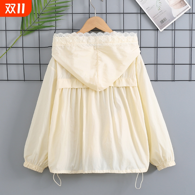 女童防晒衣夏季2025大童儿童防紫外线轻薄外套新款蕾丝透气防晒服