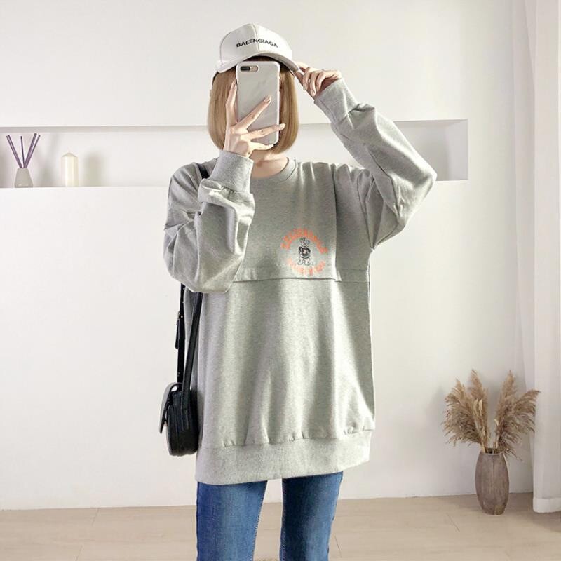 3974B产后哺乳卫衣秋冬哺乳上衣高领保暖显瘦外穿喂奶衣服潮外出