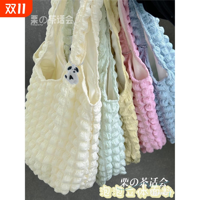 日系单肩包上课通勤托特包女大容量帆布包包女绿色紫色黑色吐司