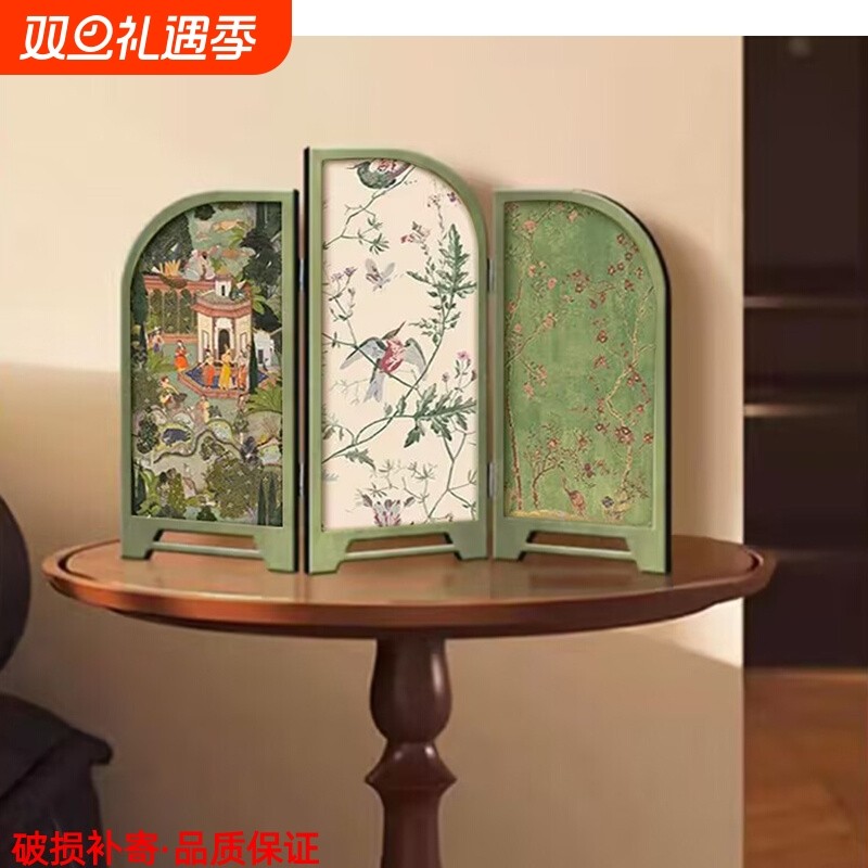 中仿古桌面摆件客厅创意小屏风装饰画古风山水玄关柜电视柜画艺术