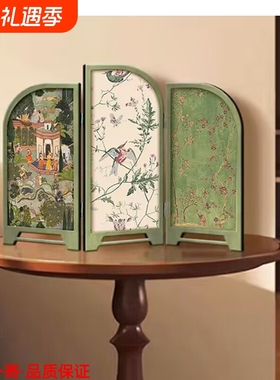 中仿古桌面摆件客厅创意小屏风装饰画古风山水玄关柜电视柜画艺术