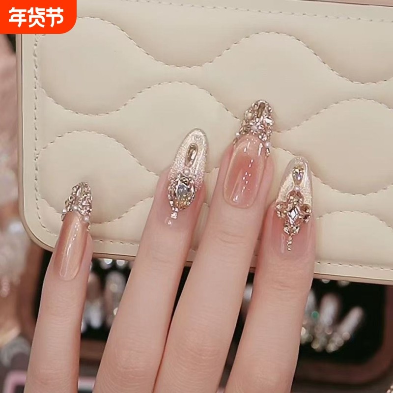 婧兔祺心长款穿戴甲纯手工甲片香槟爆闪美甲高级感网红美甲甲贴片,彩妆/香水/美妆工具,穿戴甲/甲片,淘宝优惠券,粉丝福利购,淘宝优惠卷