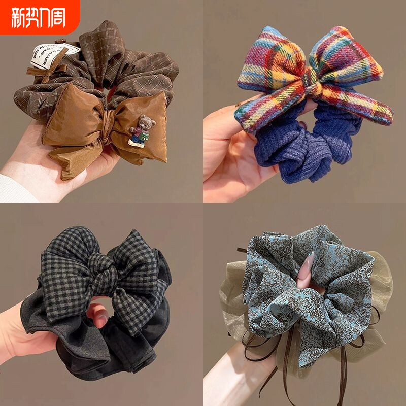 韩国东大门秋冬新款高级感蝴蝶结发圈女扎马尾头绳发绳发饰充棉
