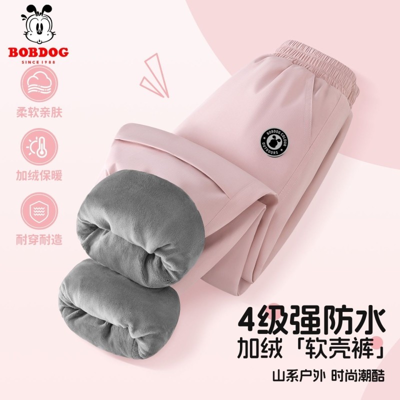 巴布豆女童冬季加绒裤子儿童加厚运动裤秋冬2025新款女大童工装裤
