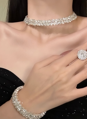 轻奢高级感名媛千金气质爆闪项链精致晚礼服套装配饰项链耳环手链