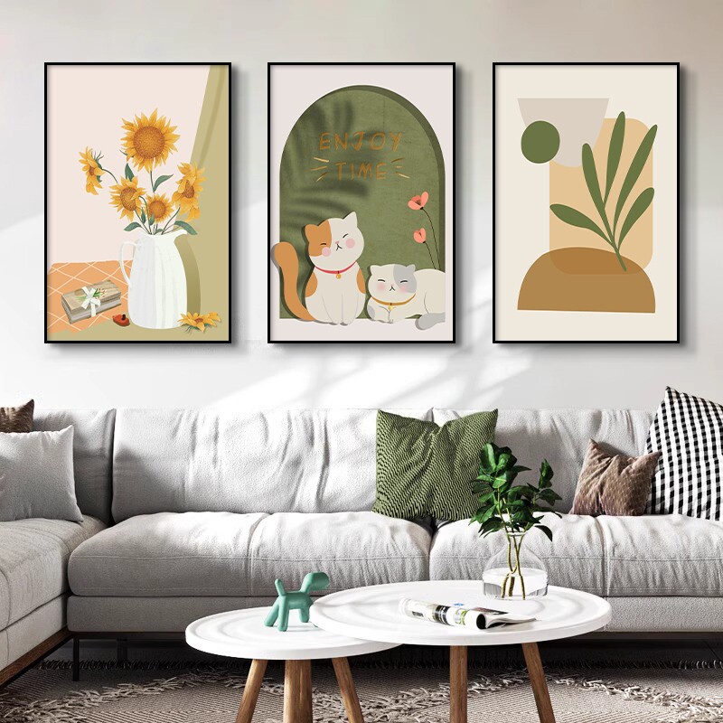 客厅装饰画沙发背景墙三联画平安喜乐挂画墙面装饰壁画免打孔艺术