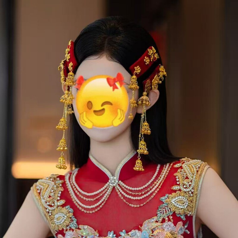 易梦玲同款新中式超仙减龄金色铃铛流苏发夹女秀禾新娘结婚发饰品