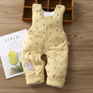 童泰婴儿背带裤冬装男宝宝棉裤夹棉女小月龄开裆加棉冬季加绒时尚