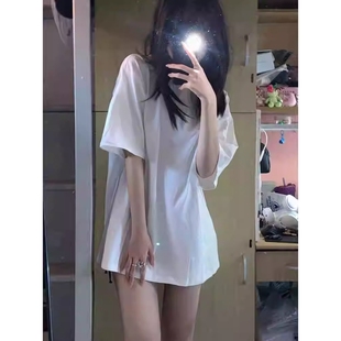 Dangii纯棉白色短袖 休闲宽松体恤衫 高级感夏季 t恤女衬衫 百搭上衣