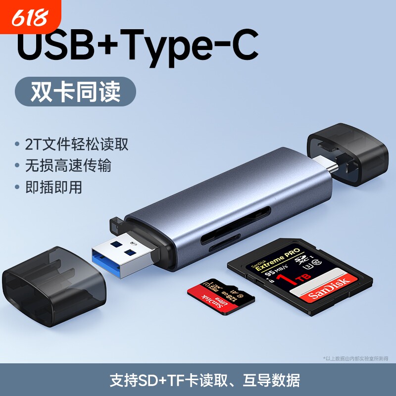 高速读卡器usb3.0储存卡适用于苹果iphone15 16手机相机sd卡tf卡多功能内存卡转接typec电脑U盘通用桃李