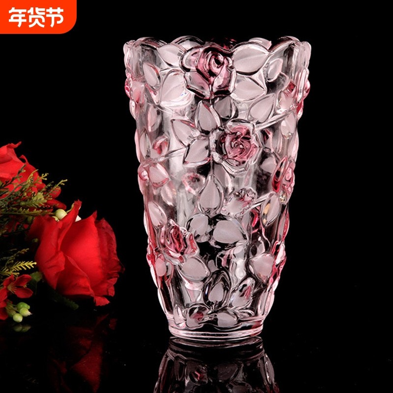 弗莱文茨玫瑰水晶玻璃花瓶富贵竹百合花瓶插花花瓶摆件礼品花瓶