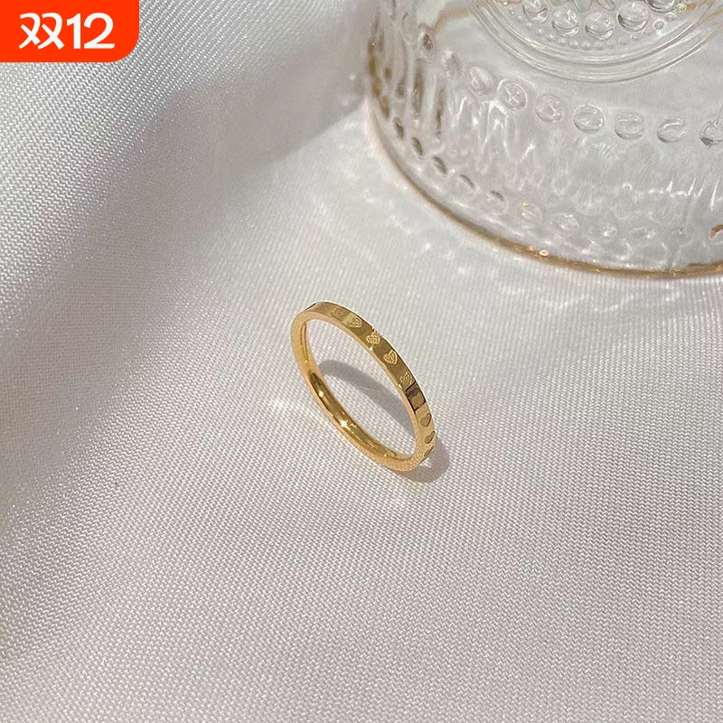 食指素圈戒指女高级感彩金素戒时尚指环小指仿黄金尾戒不掉色钛钢