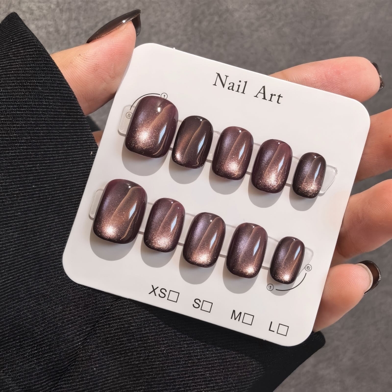 纯手工制作美甲水晶猫眼腮紫色玻璃珠秋冬穿戴