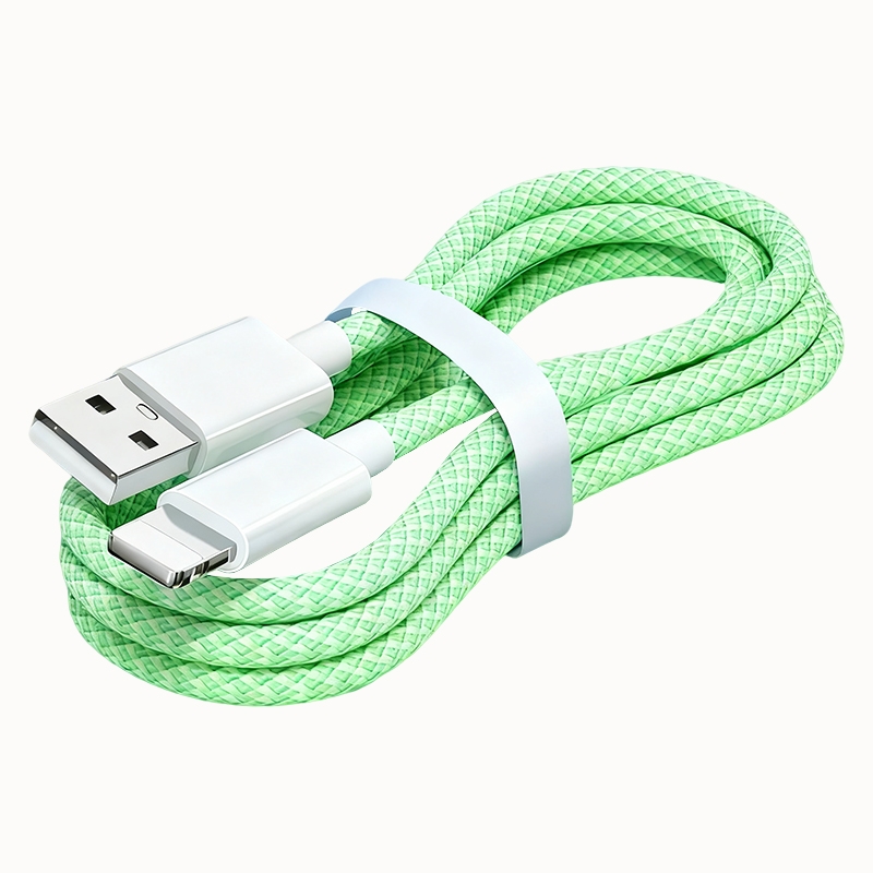 USB接口炫彩编织数据线适用苹果iPhone5-14可用1米单条淡绿色12w